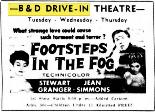 B & D Drive-In Theatre - Sep 1958 Ad